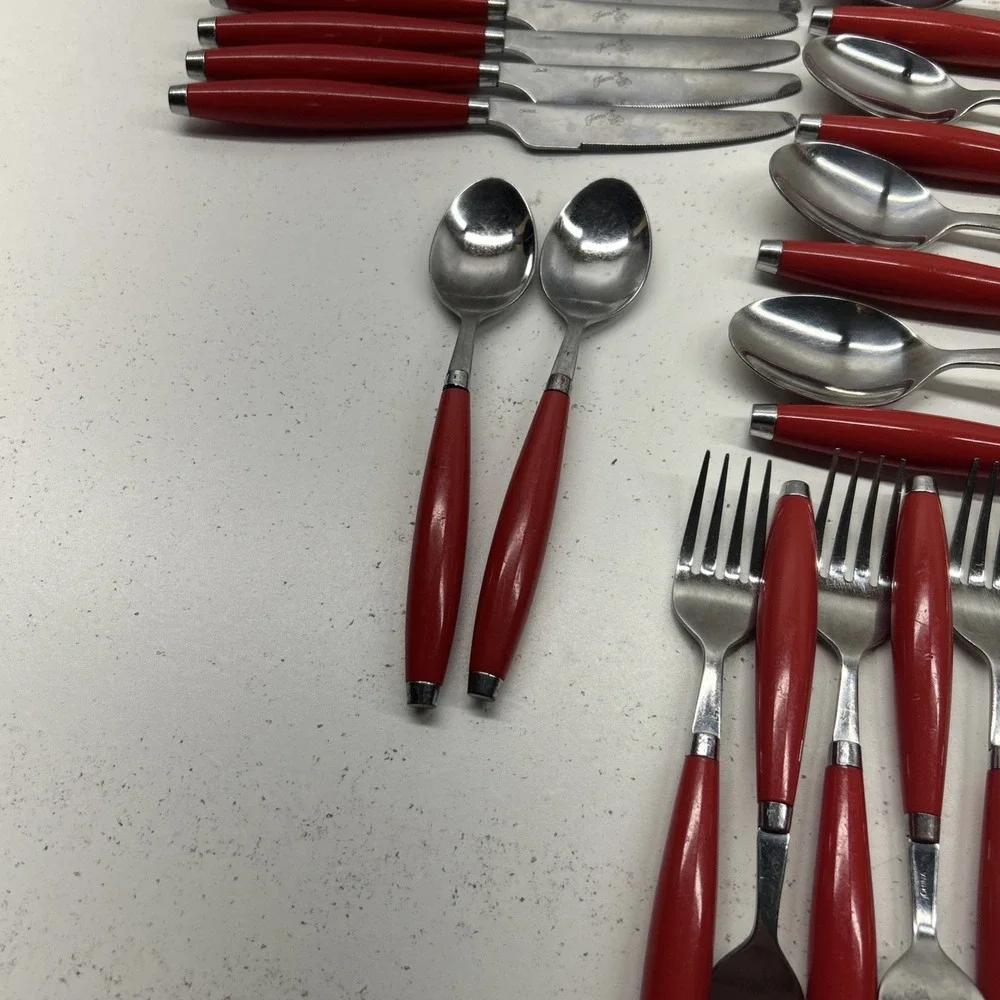 Vintage Fiesta Fiestaware Red Flatware 38 Piece Set Stainless Taiwan